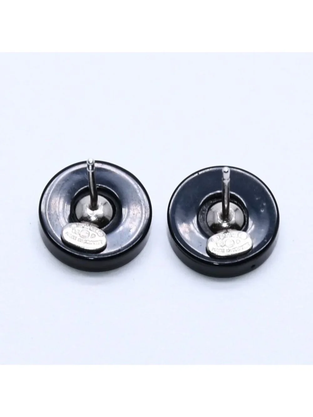 Chanel Earrings CC Logo Button Black 05